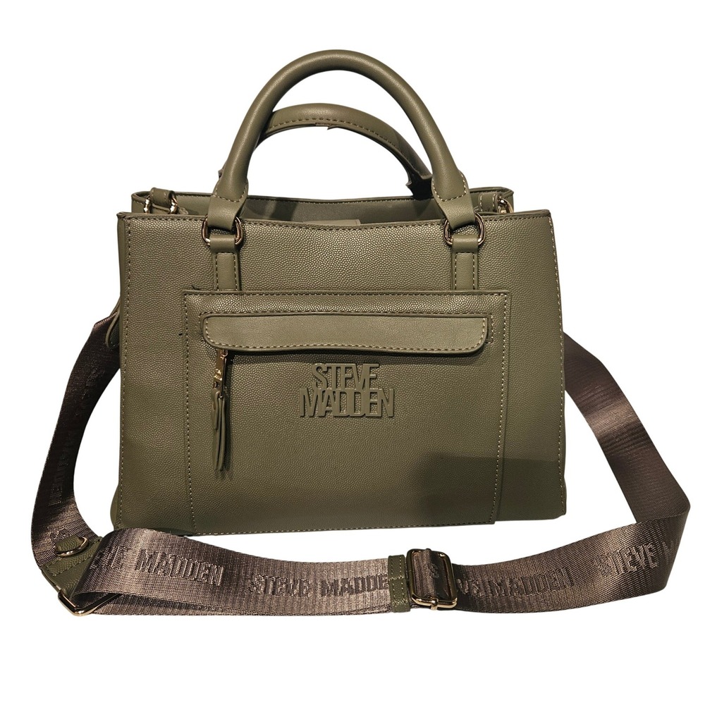 Steve Madden Satchel Bag‎ Olive Green Pebbled Crossbody with Card Case